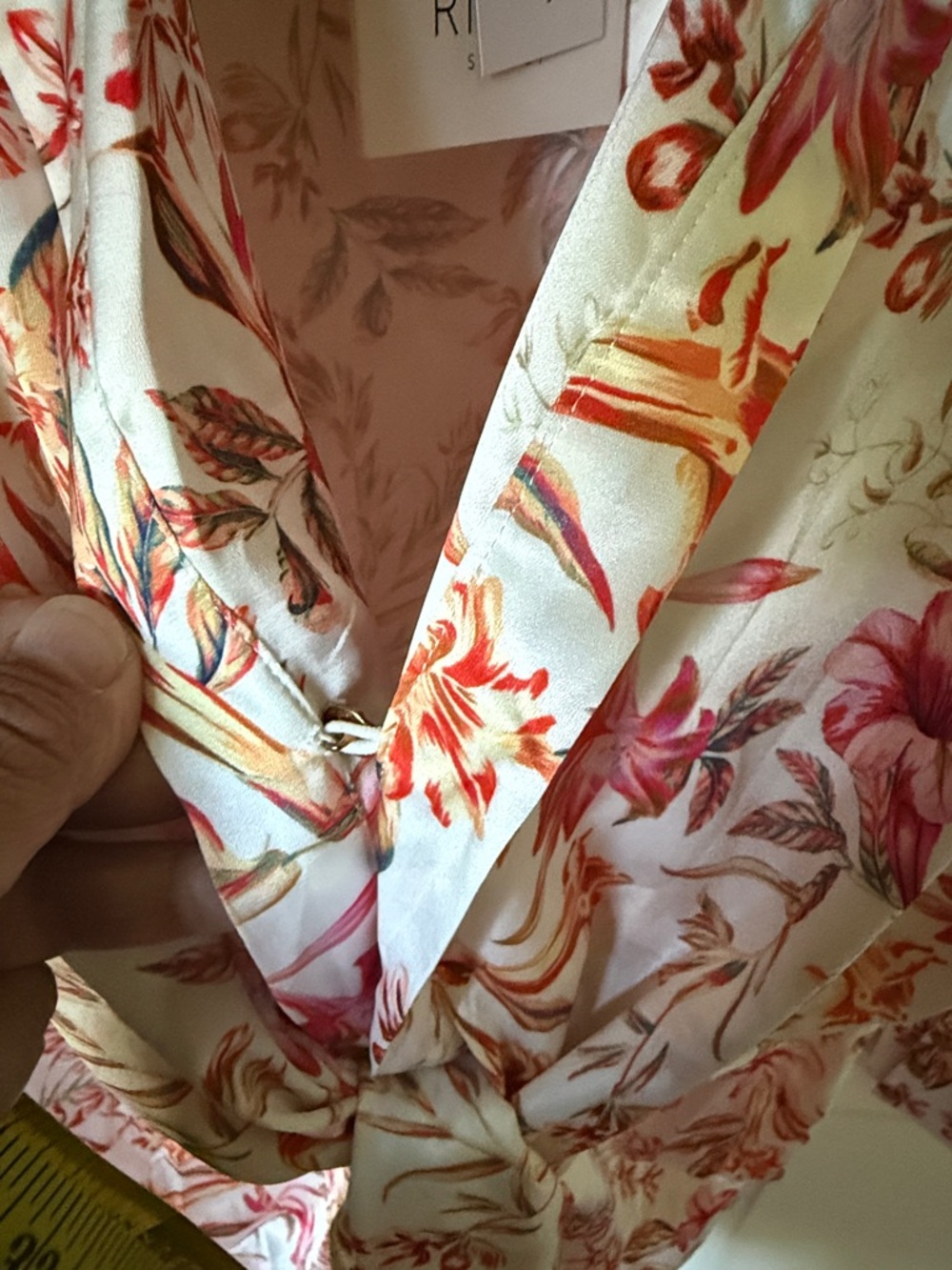 RNWY Cream with Pink mini dress and Coral Floral Print and Twist Front - Picture 3 of 7